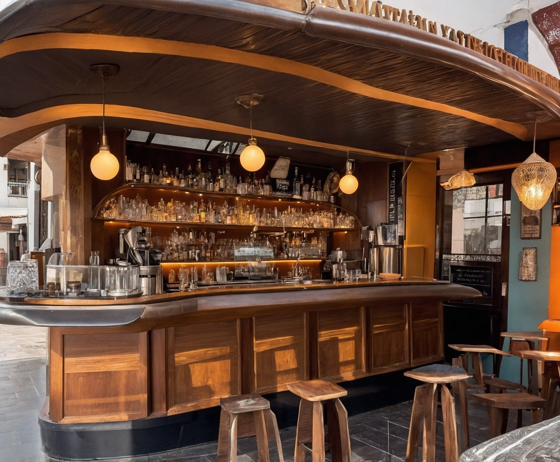 Ambiente acogedor de bar y cafe con copas