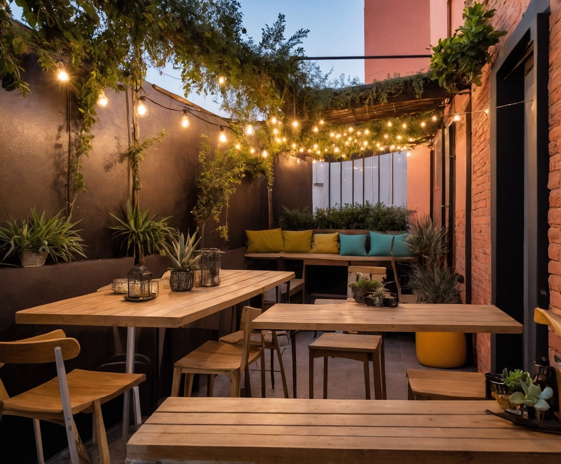 Terraza urbana renovada con ambiente chill